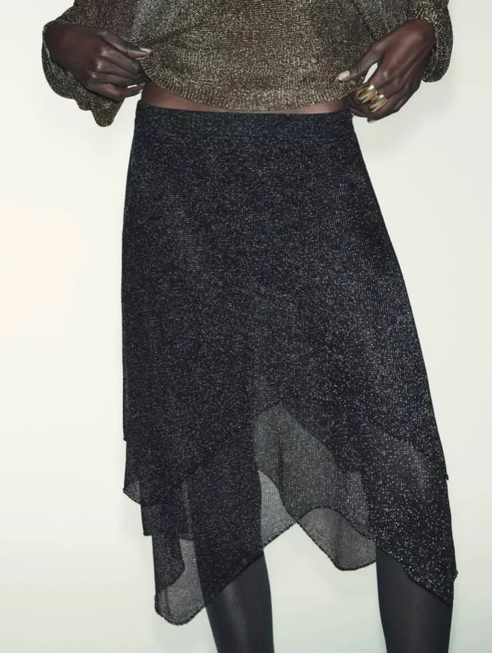 Zara METALLIC KNIT SKIRT M